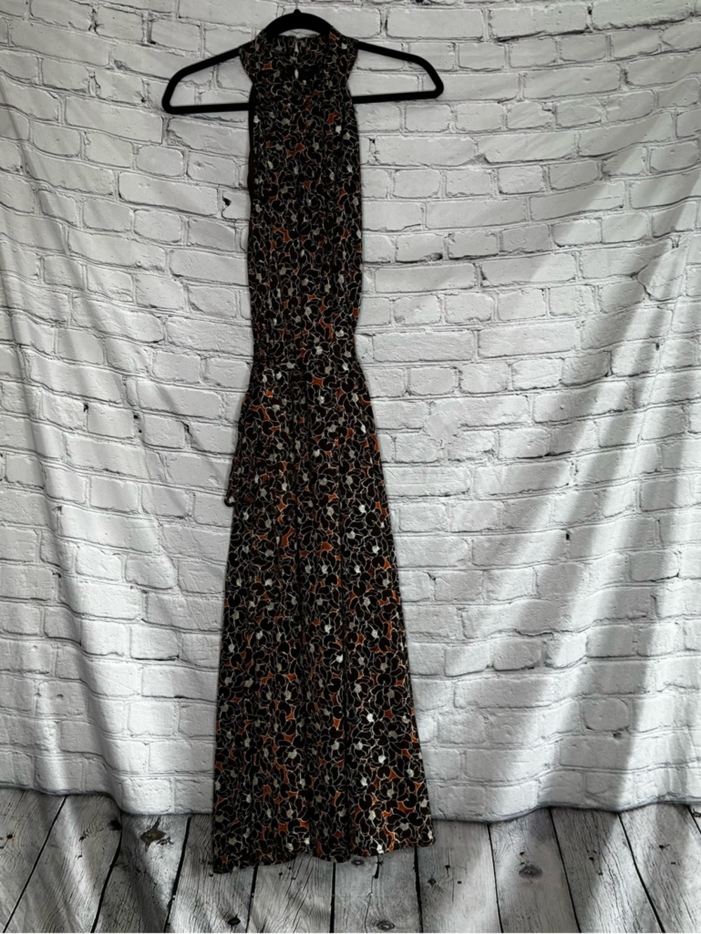 Banana Republic Retro Boho Floral Print Button Neck Halter Tie Waist Dress Sz M